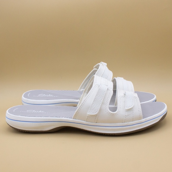 Clarks Breeze Piper White Slip On Comfort Slides Sandals Women's Size 11 M - Picture 3 of 8
